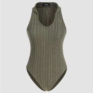 NWT Cider Olive Ribbed Bodysuit With Hood